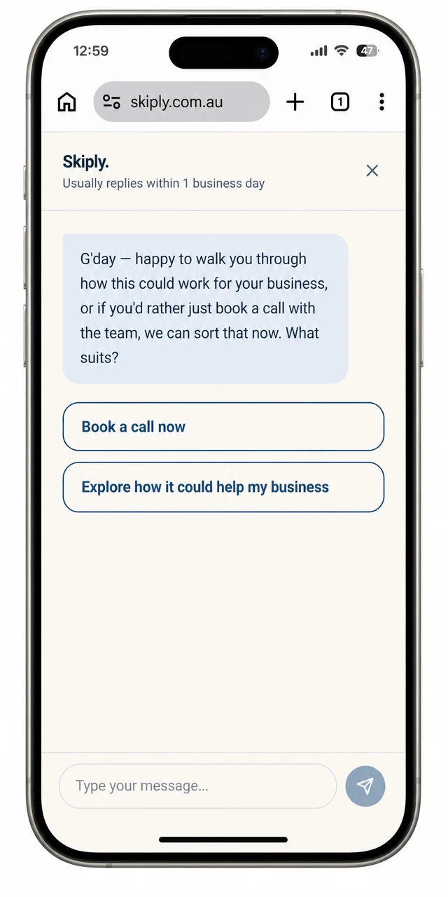 Skiply appointment setter booking a slot on a phone